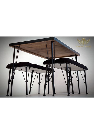 By Hakan Aşkın Metal Ayaklı 70x120 Cm Atlantik Çam Lux Masa Ve Bench Takımı 2024