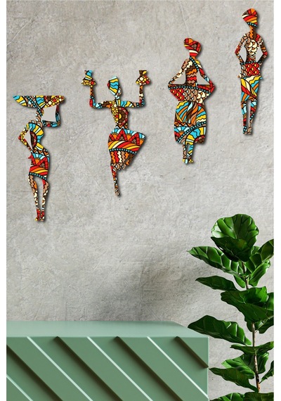 No77decor Afrikalı Kadın Etnik Desenler Dijital Baskı Mdf Set 4 Parça