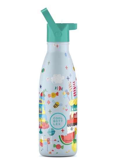 Cool Bottles Çelik Termos Pipetli Matara - The Kids Bottle - Candy Land 350ml Mavi