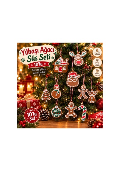 10 Lu Yılbaşı Ağacı Süs Seti Noel Temalı Dekoratif Çam Ağacı Süsleri Diğer