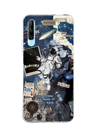 Huawei P Smart Pro Uyumlu Retro Astronot Tasarımlı Baskılı Silikon Kılıf