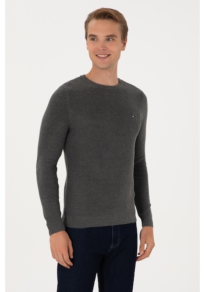 U.S. Polo Assn. Erkek Slim Fit Bisiklet Yaka Antrasit Melanj Basic Kazak 50313667-VR081