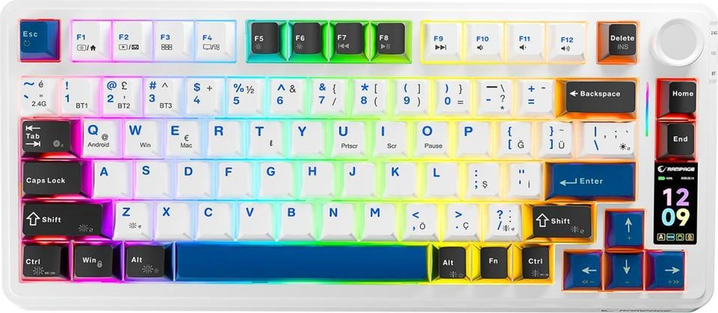 Rampage Quell Pro Dijital Ekranlı Beyaz Hot Swap 2.4g + Bt Wireless Rgb Gasket Oil Switch Türkçe Q Pbt Keycaps Mekanik Klavye