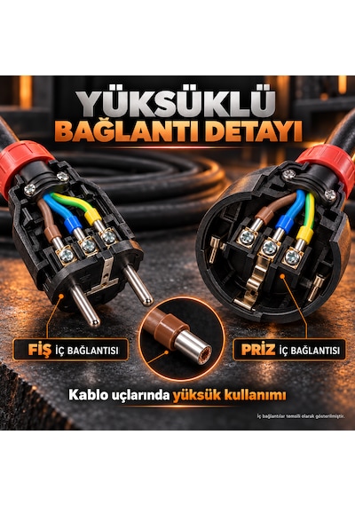 Üntel 3 2,5 Mm² Kauçuk Endüstriyel Ve Araç Şarj Uzatma Kablosu Famatel Fiş Prizli, Yüksüklü Bağlantı, 20 Metre