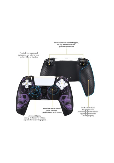 Playstation 5 Controller Ps5 Controller İçin Lazer Oyma Silikon Kaplama X 1 Mor Pro Thumb Grips X 8 Arka Kapak