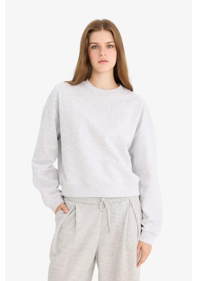 Defacto Regular Fit Bisiklet Yaka Kalın Basic Düz Sweatshirt D6645AX24WNGR256 Gri