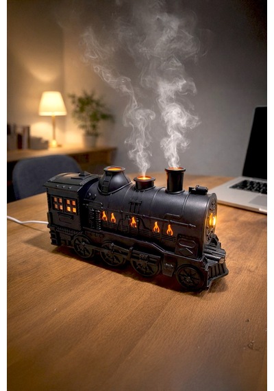 Tren Aromaterapi Hava Nemlendirici Kumandalı Led Işıklı - Buhar Makinası Duman Halkası 300 Ml Kap.