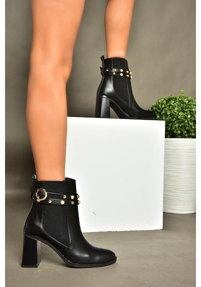 Fox Shoes R518101109 Siyah Kalın Topuklu Kadın Bot Siyah