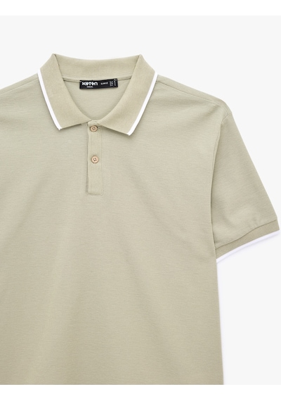 Koton Kısa Kollu Pamuklu Pike Kumaş Düğmeli Polo Yaka Slim Fit Tişört Haki 6sam10294mk