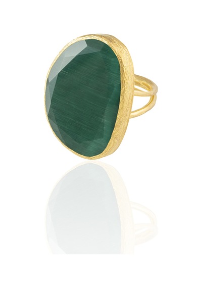Kadir Jewellery 22 Ayar Altın Kaplama Kadın Fosil Taşlı Yüzük Ördek Yeşil 08301446