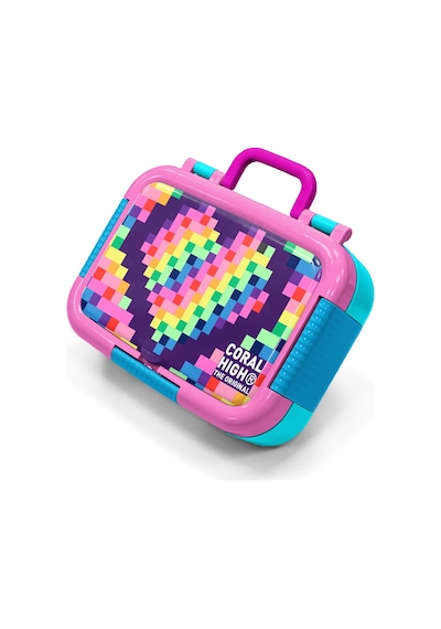 Coral High Kids Çok Renkli Piksel Kalp Desenli Paslanmaz Çelik Beslenme Kabı 39108 Pembe - Lacivert