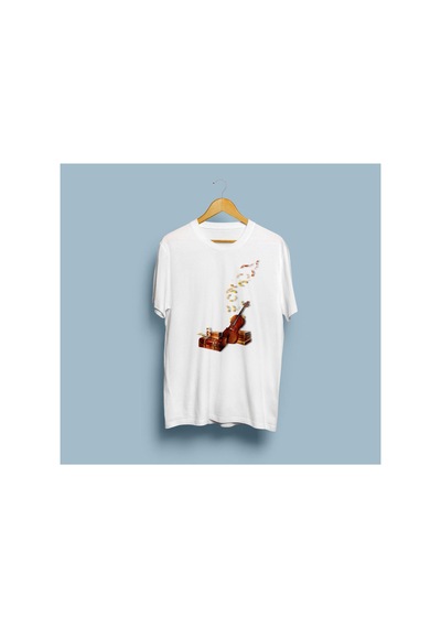 Bahriyeli Collection Oversize Keman Tasarım Unisex T-shirt Beyaz