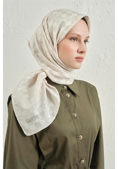 Armine Jakarlı İpek Pamuk Dama Eşarp - 4464 Taş