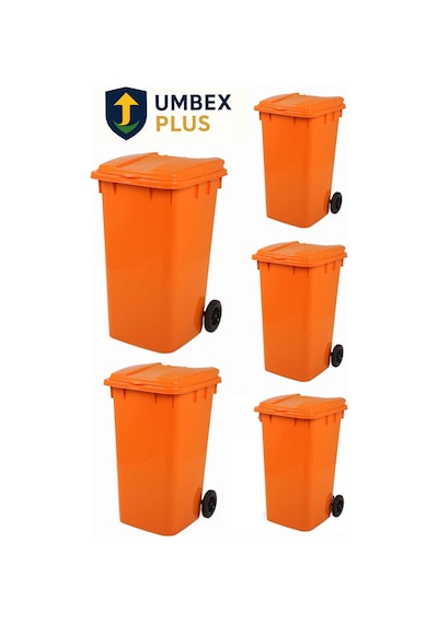 Umbex 5 Adet Plastik Çöp Konteyneri Çöp Kovası 240 Lt Isıya Karşı Dayanıklı Turuncu