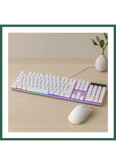 Bezos Usb Kablolu Oyuncu Klavye Ve Mouse Seti - Beyaz Rgb Bzs01
