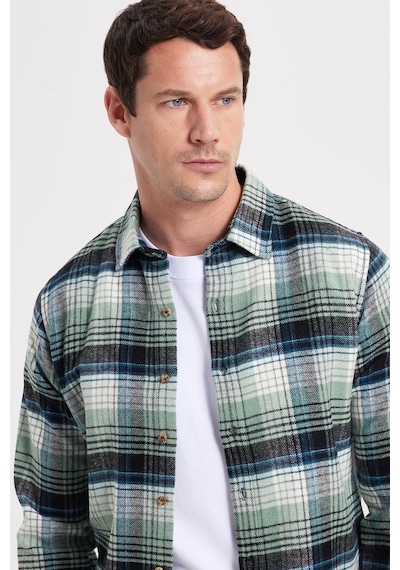 Tudors Erkek Slim Fit Dar Kesim Kareli Kışlık Oduncu Gömlek-42380 Mint
