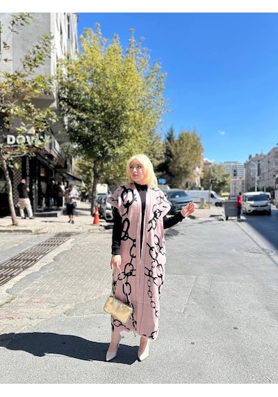 Siyah Çizgi Desenli Elbiseli Hırka Takım Pudra Siyah Siyah Siyah Çizgi Desenli Elbiseli Hırka Takım Pudra Siyah Siyah