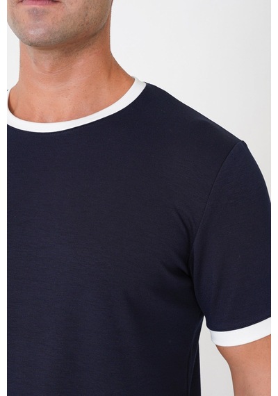 Efor Slim Fit Bisiklet Yaka Lacivert-ekru Tişört Ts 932