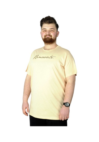 Mode Xl Büyük Beden T-Shirt Baskılı Renovate 22157 Bej 001