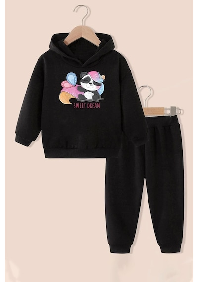 Uyguntarz Çocuk Sweet Dream Panda Eşofman Takımı Siyah