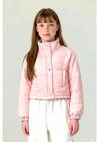Veraura Lifestyle Kız Çocuk Pudra Rengi Çıtçıtlı Fermuarlı Şişme Mont