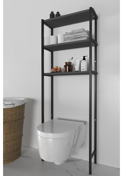Banyo Wc Arkası Üstü Düzenleyici Raf Organizatör Havluluk Metal Gövde Banyo Rafı Gri