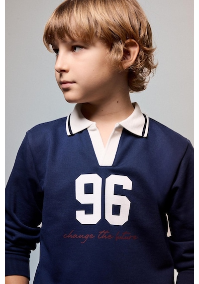 Defacto Oversıze Gömlek Yaka Kolej Baskılı Lacivert Sweatshirt Erkek Çocuk H9832a826aunv241 Lacivert-nv241