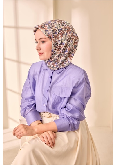 Silk Home Twill İpek Eşarp 11477-14 Fildişi, Kahverengi, Morcivert, Su Yeşili