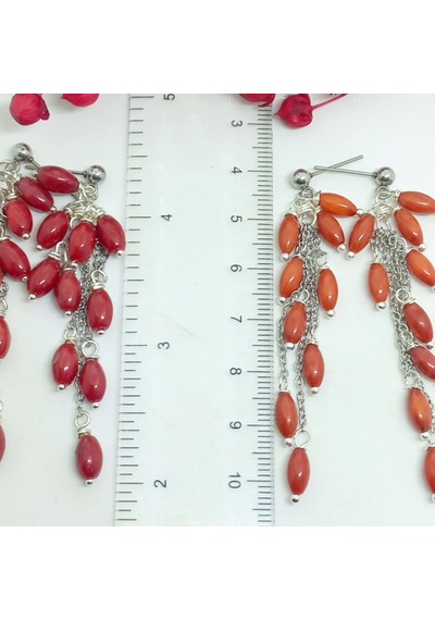 2606 Arpa Mercan Çelik Aparatlı El Yapımı Küpe Kırmızı
