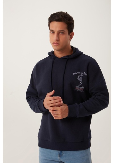 Polostate Erkek Ön Arka Age Of State Baskılı Sweatshirt Lacivert