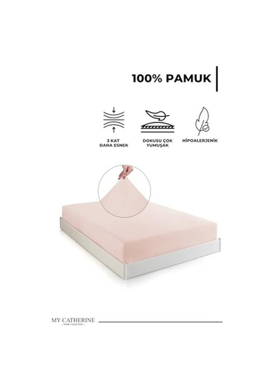 Lastikli &amp Hipoalerjenik Çarşaf%100 Pamuk Penye Kumaş Çift Kişilik 200x200 Somon, Luxcarsaf Genel
