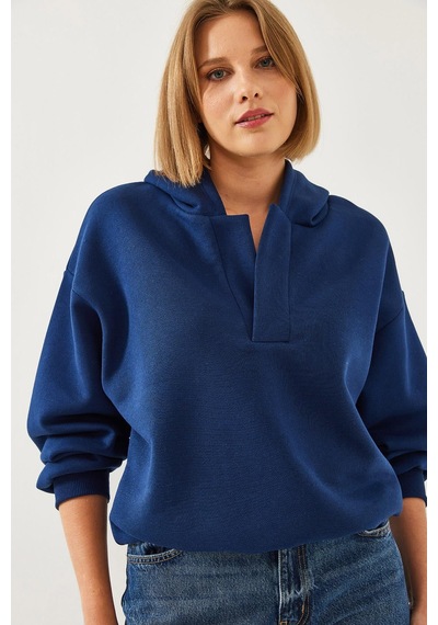 Shade Kadın Kapişonlu V Yaka Sweatshirt 60351253 - Lacivert
