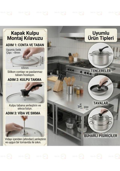 Mainshop 2 Adet Dikey Tasarım Tencere Tava Kapağı Tutma Kolu Isıya Dayanıklı M-1056