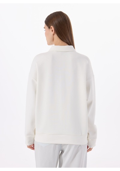 Mustang Ekru Kadın Fermuarlı Loose Fit Nakışlı Sweatshirt M5sl-swt1645