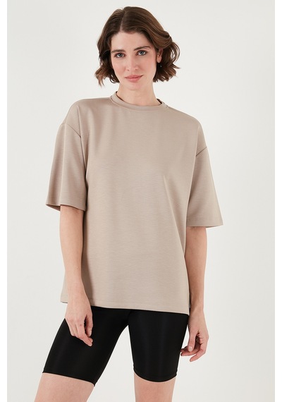 Lela Streç Oversize Fit Bisiklet Yaka Bayan T Shirt 5865911 Taş