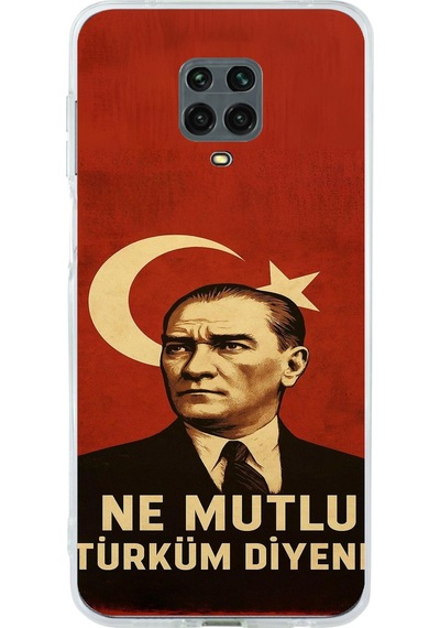 Redmi Note 9 Ve 9s Uyumlu Ne Mutlu Türkiye Bayrak Atatürk Baskılı Silikon Kılıf Renkli