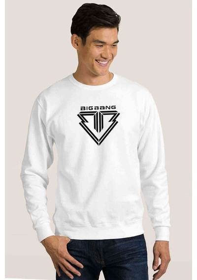 Big Bang Logo Baskılı Beyaz Erkek Örme Sweatshirt