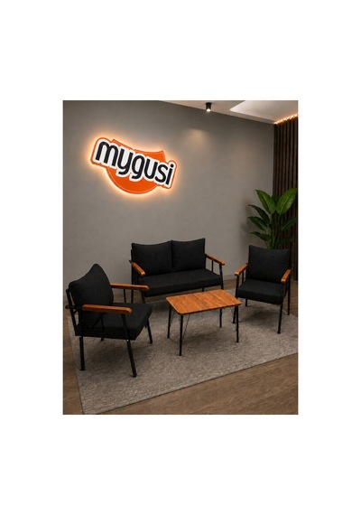 Mygusi Erva Serisi Balkon, Bahçe, Cafe - Metal Kanepe Koltuk Takımı - 211 40 70 Sehpalı - Siyah