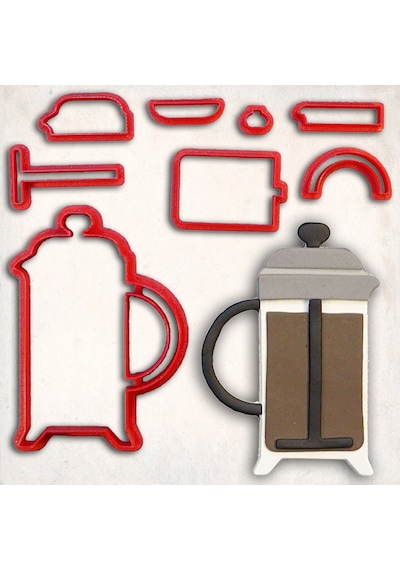 Kahve French Press Detay Kurabiye Kalıp Seti 8 Li KIrmızı