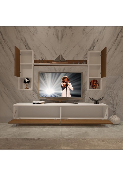 Decoraktiv Eko 5da Slm Std Krom Ayaklı Tv Ünitesi Tv Sehpası Beyaz - Ceviz