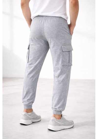 Erkek Jogger Eşofman Altı Regular Fit , Kargo Cepli, Lastikli Paça, Günlük Spor Pantolon - Gri