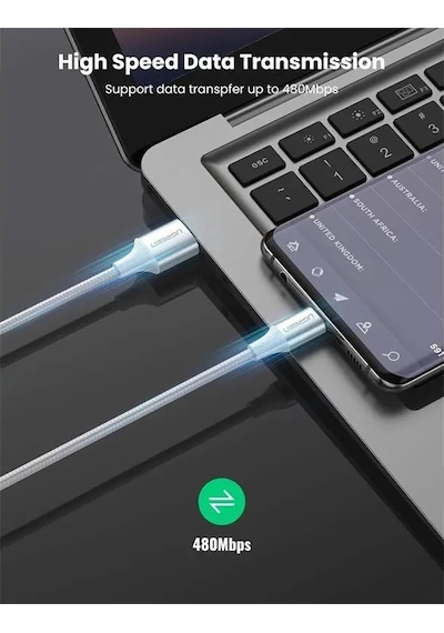 Ugreen Type-c To Usb-a 3a Qc Örgülü Hızlı Şarj Kablosu 1 Mt Gümüş Beyazı 60131