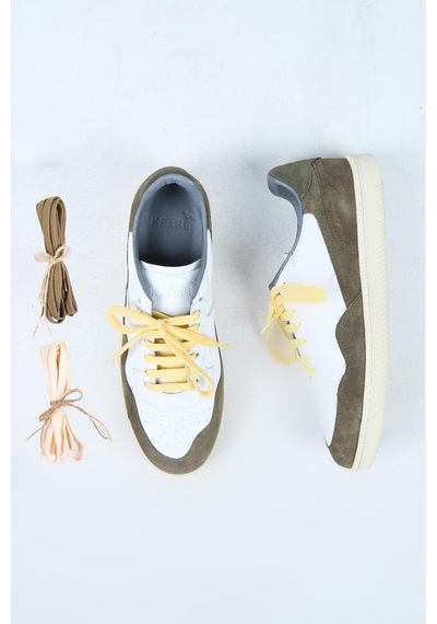 Krahe Artemis Erkek Hakiki Deri El Boyamalı Bağcık Ve İki Yedek Bağcıklı Beyaz-haki Sneakers Krahe Artemis Erkek Hakiki Deri El Boyamalı Bağcık Ve İki Yedek Bağcıklı Beyaz-haki Sneakers