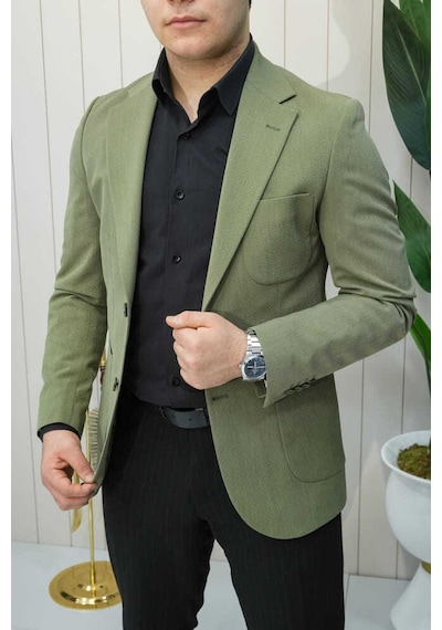 Bys Beystil Sivri Yaka Yeşil Ceket 572- Slim Fit
