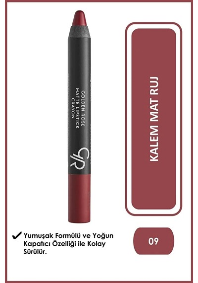 Matte Lipstick Crayon No: 09 - Besleyici Nemlendirici Mat Kalem Ruj 0