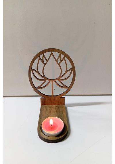 Periboia Lotus Çiçeği Figür Kahverengi Ahşap Gölge Mumluk Projeks Renkli