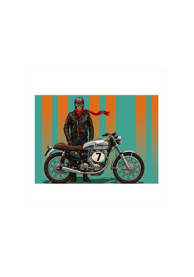 Retro Tarzda Motosikletli Adam Modern Ahşap Tablo