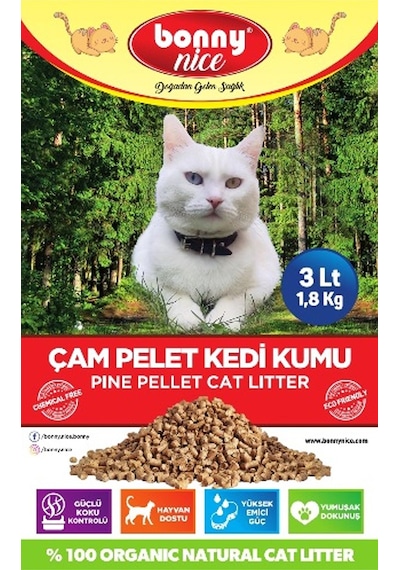 Bonny Nice Doğal Pellet Çam Peleti Kedi Kalın Kumu 4 x 3 L
