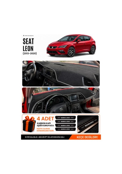 Seat Leon 2013-2020 Uyumlu Torpido Koruma, Torpido Örtüsü, Torpido Kılıfı - Siyah Gri