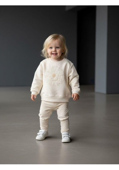 Zekids Kız Bebek Pamuklu Çiçek Detaylı Sweatshirt-16564 Krem